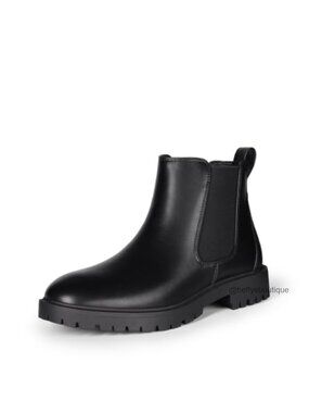 Women's Faux Leather Chelsea Ankle Boots Slip-On Heeled Casual Work Boots
